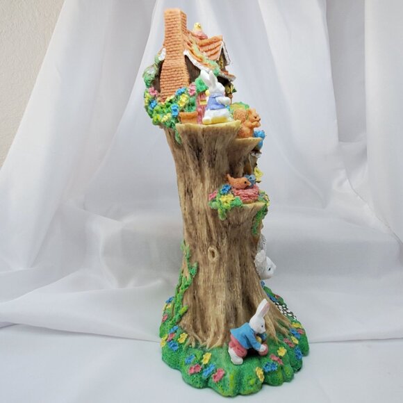 Vintage Rabbit Treehouse Figurine With Woodland Animals 11" Tall Resin Easter - Picture 6 of 12
